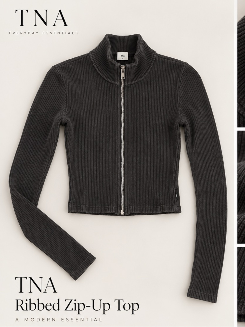 TNA Ribbed Full-Zip Jacket in Black